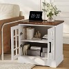 24in Nightstand with Charging Station, White Wood End Table with Glass Doors & Adjustable Shelf for Bedroom, Living Room, Office - 3 of 4