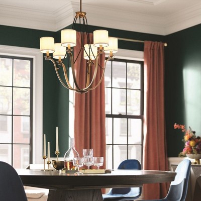 Natural Brass 6-Light Chandelier with White Drum Shades