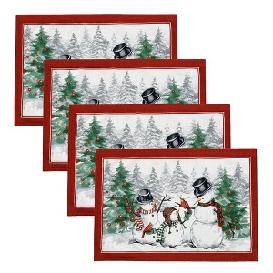 Snowman Winterland Holiday Snowflake Placemat, Set of 4 - Red/Green - 13x19 - Elrene Home Fashions - 1 of 3