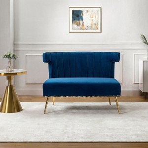 Cadmus 46" Modern  Velvet Armless Loveseat with channel-tufted wingback  for living room and drawing room| KARAT HOME - 1 of 4