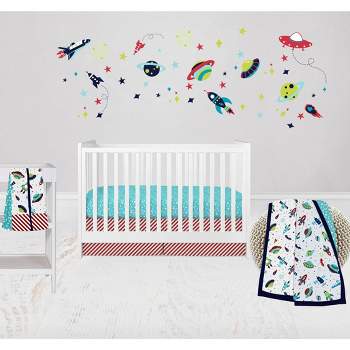 Bacati - Airspace Aqua Navy Green Red 4 pc Crib Bedding Set with Diaper Caddy