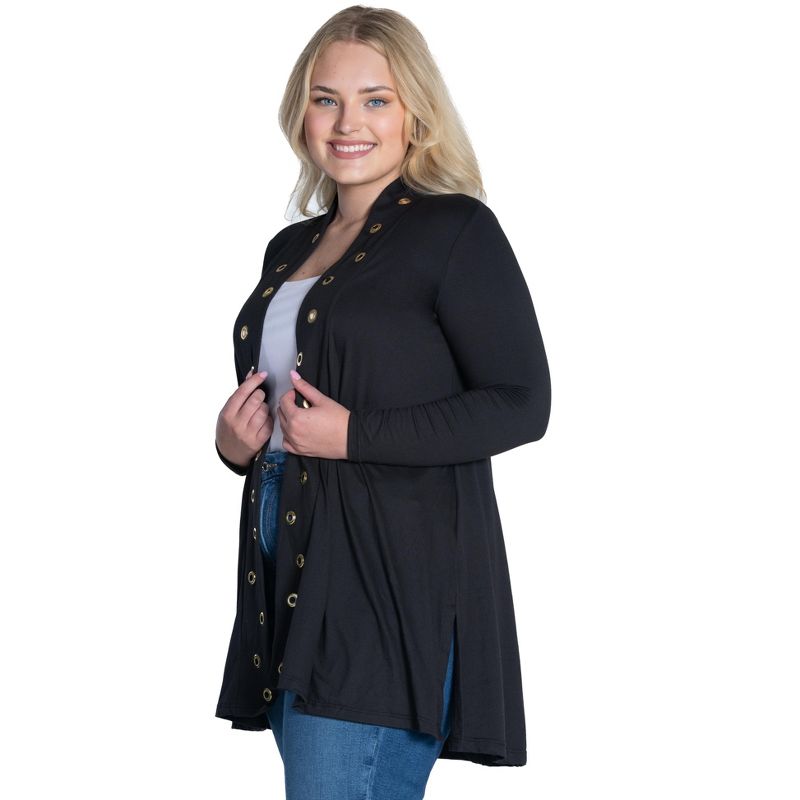 Womens Plus Size Long Sleeve Mid Thigh Open Front Cardigan, 4 of 5