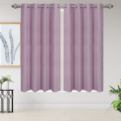 2 Pcs 63 x 52 Inch Solid Blockout Thermal Insulated Grommet Curtain Panels Purple - PiccoCasa