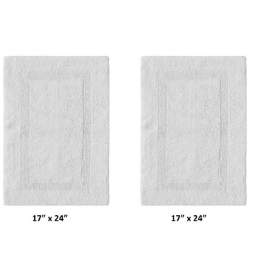 White Cotton Reversible Bath Mat Rug Set
