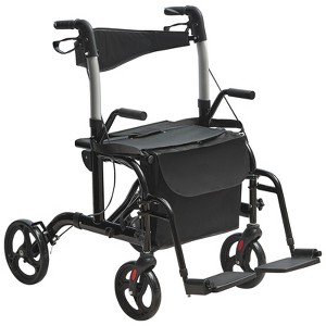 VEVOR 2 in 1 Rollator Walker & Transport Chair for Seniors, Folding Rolling Walker Wheelchair Combo & Footrests, Aluminum Mobility Walker, 300LBS - 1 of 4