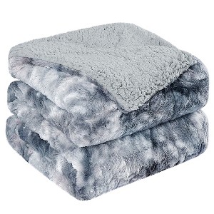 PiccoCasa Luxury Shaggy Faux Fur Fleece Soft Warm Reversible Tie-dye Blankets - 1 of 4