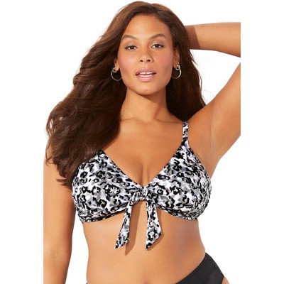 Women's Plus Size Ribbed Knotted Front Fixed Straps Bikini Top