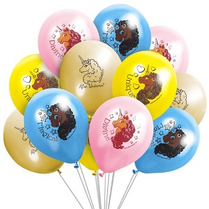 Treasures Gifted Afro Unicorn Balloons - 12in Latex Party Balloons - Afro Unicorn Birthday Party Decorations - 1 of 4