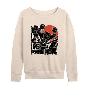 Women's - Marvel - Black Panther Linocut Style Print Lightweight French Terry Wide Neck Long Sleeve Shirt - 1 of 4