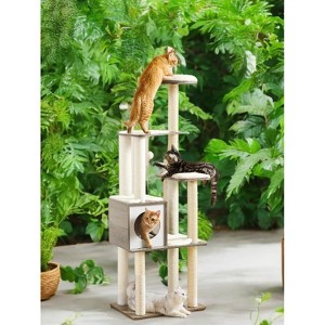 65-Inch Cat Tree for Indoor Cats - Modern Multi-Level Cat Tower with 5 Scratching Posts, Perch, and Washable Cushions - Cat Furniture by WoodyWonders - 1 of 4