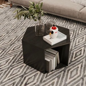 CENGHU Modern Hexagonal Coffee Table, Nightstand with Storage, Burmese Sumac, 23.62" Side Table for Living Room, Dining  Room, Bedroom, Black Brown - 1 of 4