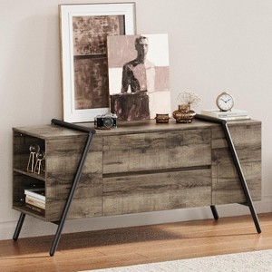 Modern TV Stand, Farmhouse Entertainment Center with 2 Drawers, Adjustable Shelves, U-Shaped Metal Legs, for Living Room, Bedroom - 1 of 4