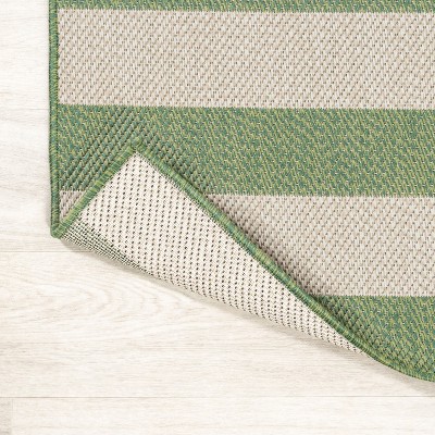 Ivory and Green Wide Stripe 5x8 Synthetic Area Rug