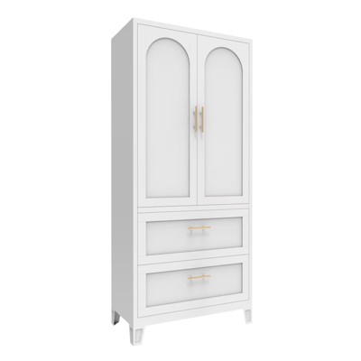 GlasFlength Decorative Storage Cabinets, 2 Doors 2 Drawers Wardrobe, White, 31.5"*17.7"*71"