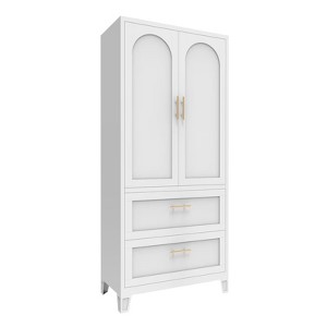 GlasFlength Decorative Storage Cabinets, 2 Doors 2 Drawers Wardrobe, White, 31.5"*17.7"*71" - 1 of 4