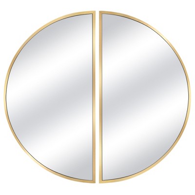 Beautyolove 16 in. W x 32 in. H Half Circle Gold Aluminum Alloy Framed Decorative Wall Mirror (2-Pieces)