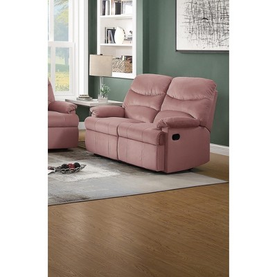 Vynxaria Contemporary Blush Pink Velvet Recliner Loveseat Tufted Back, Padded Armrest, Plush Headrest, Manual Handle