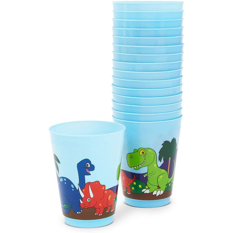 Blue Panda 16 Packs Plastic 16 oz Party Cups, Dinosaur Reusable Tumblers for Kids Boys Birthday, Blue, 5 of 7