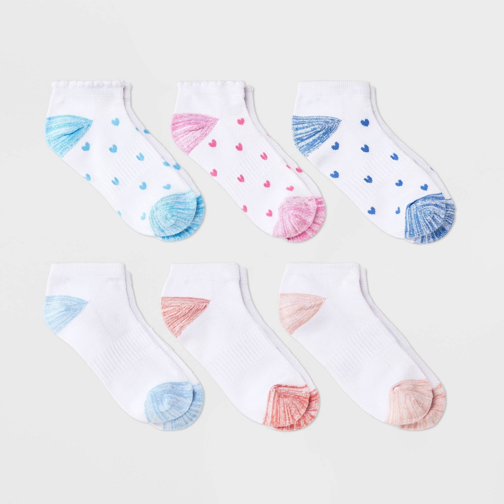 Girls' 6pk 'Heart' Super Soft No Show Socks - art class™ White L: Recycled Polyester, Knit Fabric