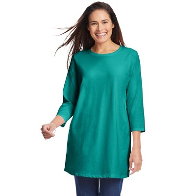 Woman Within Women's Plus Size Perfect Three-Quarter Sleeve Crewneck Tunic