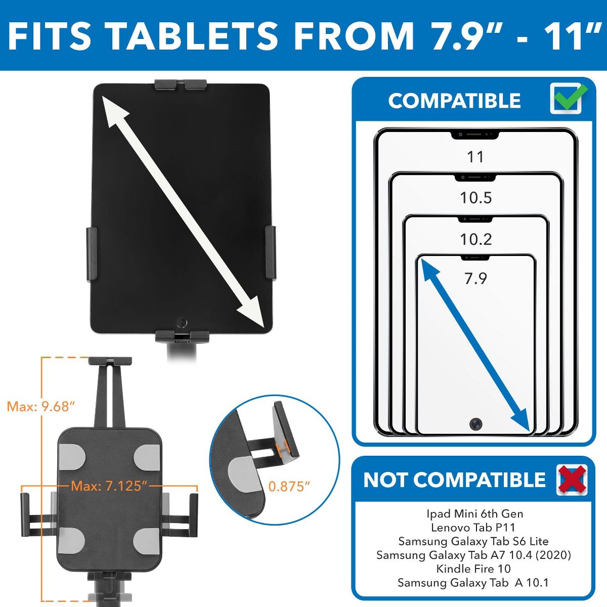 Mount-It! Height Adjustable Tablet Kiosk Stand, Anti-Theft Tablet Floor Stand with Lock for Business & Retail Use | Universal Fit for 7.9" to 11" iPad - thumbnail 5