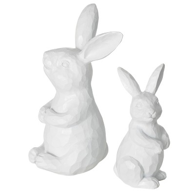 Sullivans 5" & 7" Carved White Resin Bunnies Set of 2