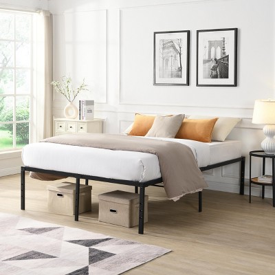 TOAOTBNBO Comfortable King Bed with Storage, Classic King Bed with Steel Slats, Elegant Beds with Metal Legs, Black