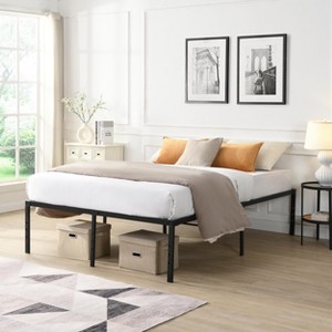 TOAOTBNBO Comfortable King Bed with Storage, Classic King Bed with Steel Slats, Elegant Beds with Metal Legs, Black - 1 of 4