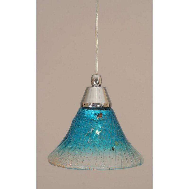 Toltec Lighting Any 1 - Light Pendant in  Chrome with 7" Teal Crystal Shade, 1 of 2