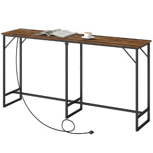 70" Bar Table with Charging Station, Industrial Rectangular Bar Height Pub Table with Steel Frame - 1 of 4