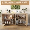4-Door Sideboard Buffet Cabinet, Rattan Storage Cabinet with Adjustable Shelves, Boho Console Table for Entryway, Living Room, Kitchen, Coffee Bar - 4 of 4