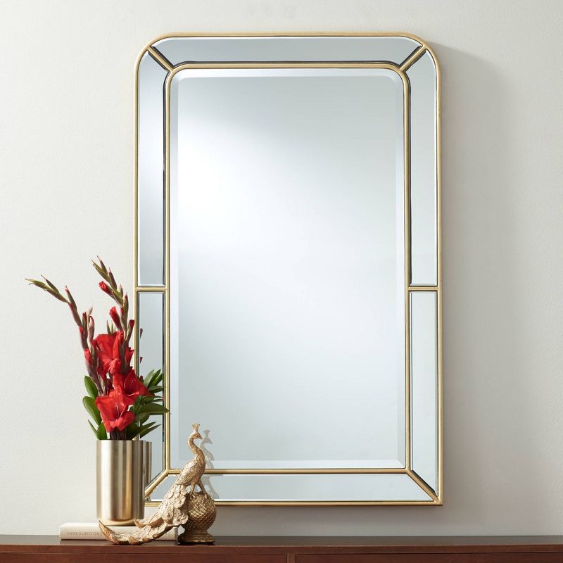 Possini Euro Design Rectangular Vanity Wall Mirror Modern Glam Beveled Edge Shiny Silver Leaf Frame 26" Wide for Bathroom Bedroom Living Family Room, 2 of 8