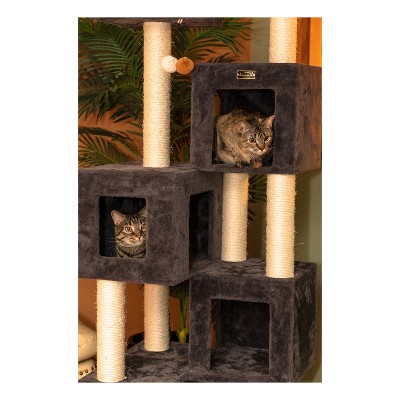 Extra Large Gray Faux Fur Cat Tree with Sisal Posts