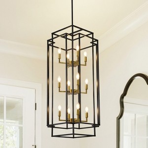 BAOURE 17.32" Black Lantern Tiered Pendant Light Fixture, 4 Light Modern Farmhouse Chandelier, Industrial Chandeliers for Living Room Kitchen Island - 1 of 4