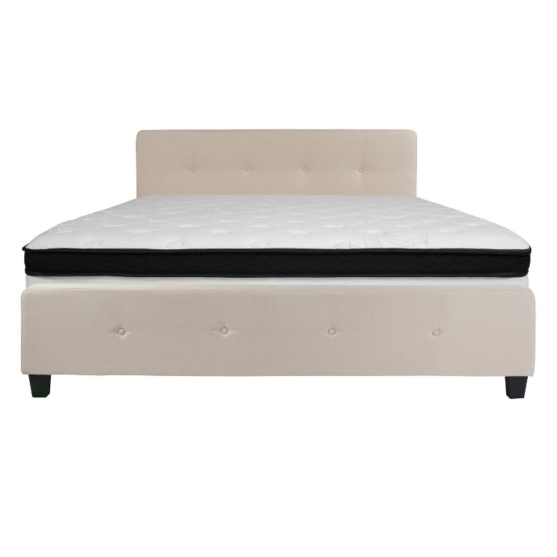 Flash Furniture Tribeca King Size Tufted Upholstered Platform Bed in Beige Fabric with Memory Foam Mattress, 4 of 5