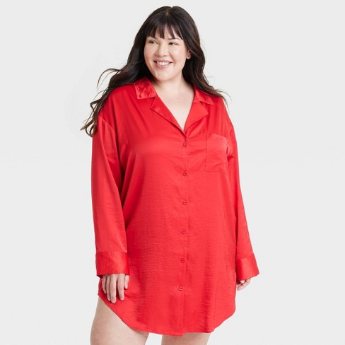 Women s Satin Notch Collar Nightgown Auden Red 2x Target