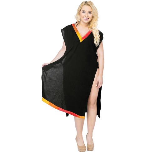 LA LEELA Women's Summer Holiday Beachwear Swim Suit Loose Bathing Suit Swim Beach Cover-up Dress Robe X-Large-XX-Large Black, Solid - image 1 of 4