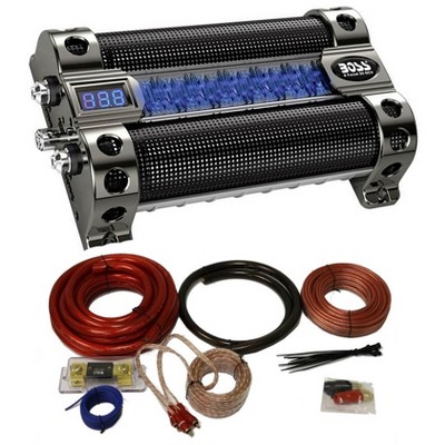 BOSS Audio CAP8 8 Farad LED Digital Car Power Capacitor Cap + 0 Gauge Wiring Kit