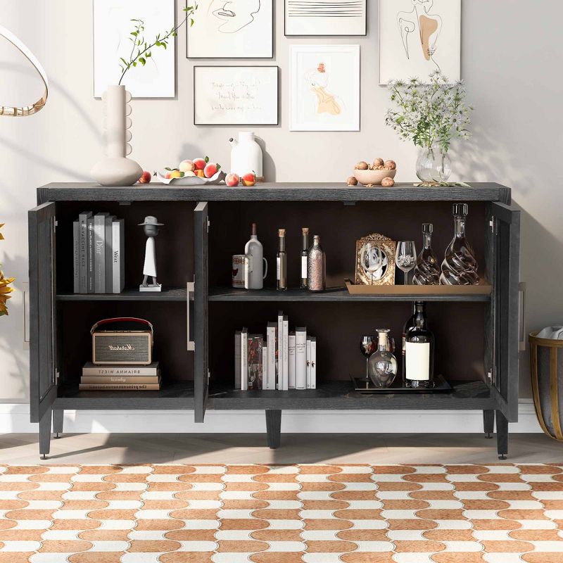 Modern Sideboard, Buffet Storage Cabinet with Tempered Glass Doors and Adjustable Shelves-ModernLuxe, 2 of 15