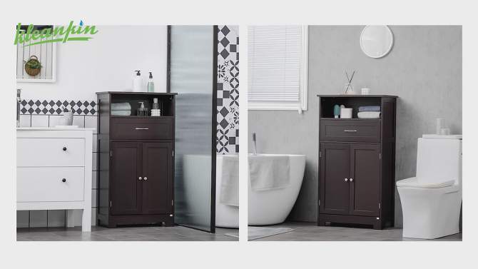 kleankin Modern Floor Bathroom Storage Cabinet Free Standing Cupboard with Drawer and Adjustable Shelf, Entryway Living Room Organizer, 2 of 10, play video