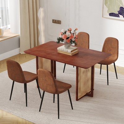 5-Piece Dining Set with Solid Wood Table and 4 Comfortable Technology-Fabric Chairs