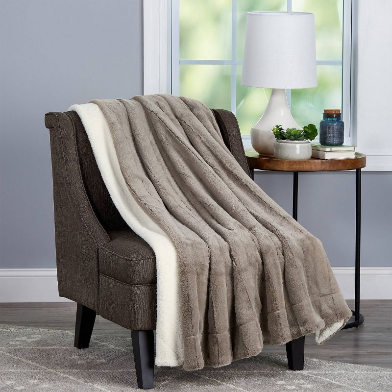 60&#34;x70&#34; Faux Fur Jacquard Throw Blanket Coffee Brown - Yorkshire Home, 4 of 6