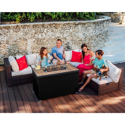 Nestl 43" Black Gas Fire Pit Table with Glass Shield