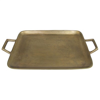 HomeRoots 19" Gold Rustic Metal Serving Tray With Handles