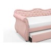 NicBex Daybed with Trundle, Upholstered Velvet Day Bed Frame with Crystal Tuftd Backrest, Sofa Bed with Nail Head Trim Design, Pink - 4 of 4