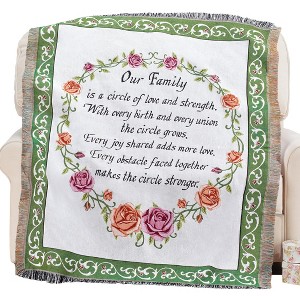 Collections Etc Sentimental Our Family Floral Wreath Fringe Border Tapestry Throw White - 1 of 2