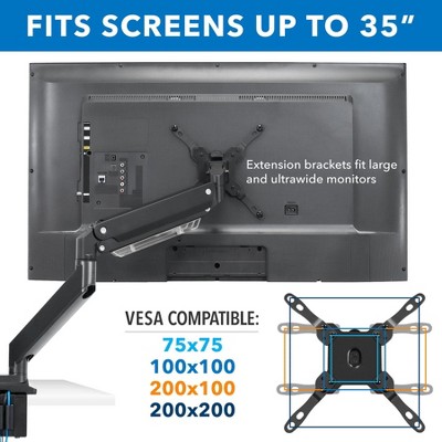 Black Dual Monitor Desk Mount with USB Ports and Adjustable Arms