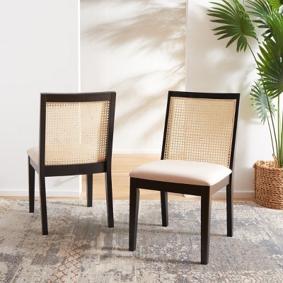 Levy Black Wood and Rattan Dining Side Chair Set