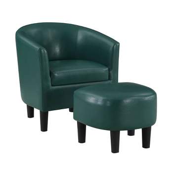 Breighton Home Take a Seat Churchill Accent Chair with Ottoman Forest Green Faux Leather