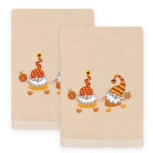 Linum Home Textiles AUTUMN GNOMES - Embroidered Luxury 100% Turkish Cotton Hand Towels (Set of 2) - 1 of 3